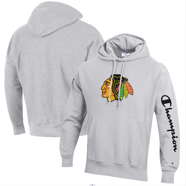 Men's Chicago Blackhawks Champion Heathered Gray Reverse Weave Pullover Hoodie