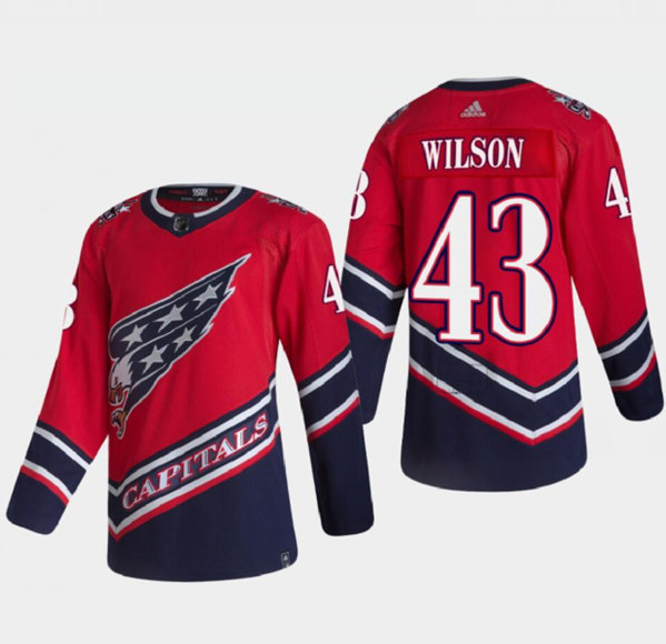 Men's Washington Capitals #43 Tom Wilson 2021 Red Reverse Retro Stitched Jersey - Click Image to Close