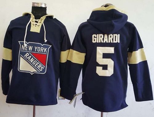 Rangers #5 Dan Girardi Navy Blue Pullover Hoodie Stitched NHL Jersey - Click Image to Close