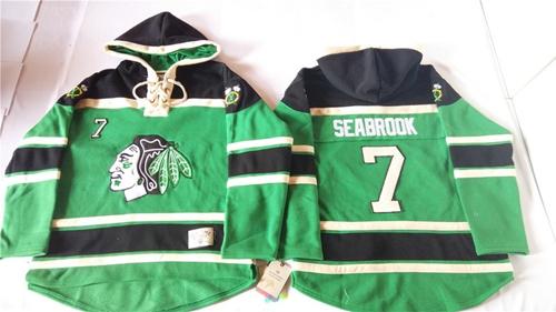 Blackhawks #7 Brent Seabrook Green St. Patrick's Day McNary Lace Hoodie Stitched NHL Jersey - Click Image to Close