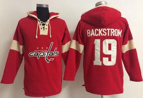 Washington Capitals #19 Nicklas Backstrom Red Pullover NHL Hoodie - Click Image to Close