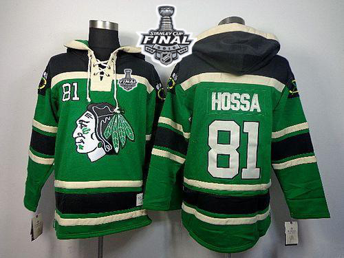 Blackhawks #81 Marian Hossa Green St. Patrick's Day McNary Lace Hoodie 2015 Stanley Cup Stitched NHL Jersey - Click Image to Close