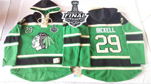 Blackhawks #29 Bryan Bickell Green St. Patrick's Day McNary Lace Hoodie 2015 Stanley Cup Stitched NHL Jersey - Click Image to Close