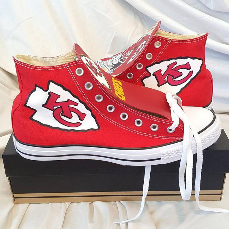 Women and Youth NFL Kansas City Chiefs Repeat Print High Top Sneakers 006 - Click Image to Close