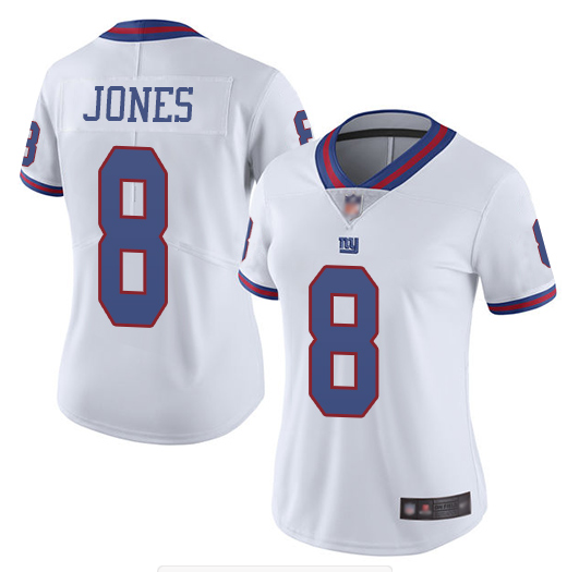 Women's New York Giants #8 Daniel Jones White Color Rush Limited Stitched NFL Jersey(Run Small) - Click Image to Close