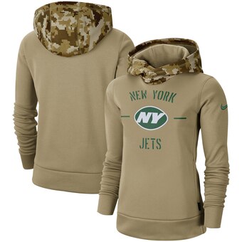 Women's New York Jets Khaki 2019 Salute To Service Therma Pullover Hoodie(Run Small)