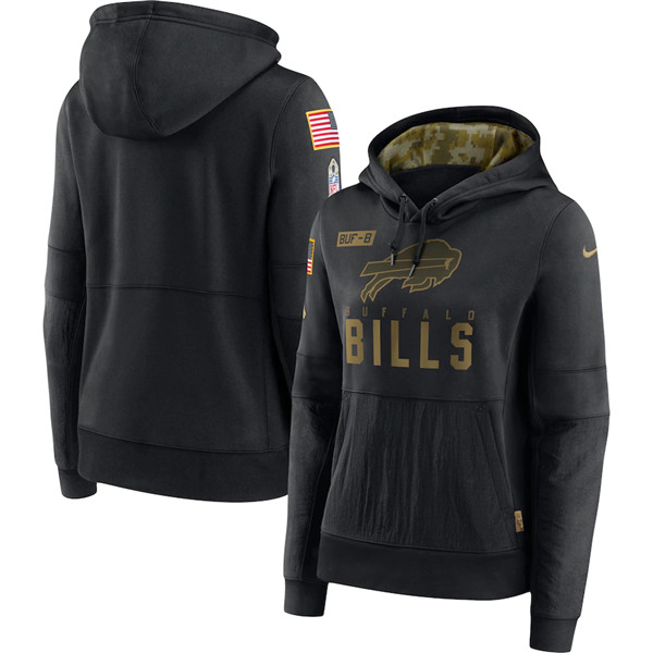 Women's Buffalo Bills 2020 Black Salute To Service Sideline Performance Pullover NFL Hoodie(Run Small) - Click Image to Close