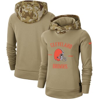 Women's Cleveland Browns Khaki 2019 Salute To Service Therma Pullover Hoodie(Run Small) - Click Image to Close