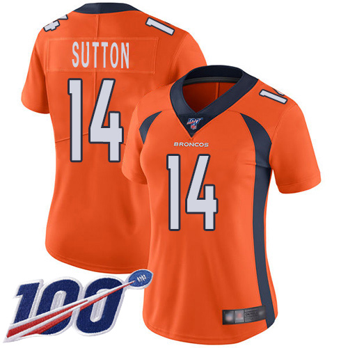 Women's Denver Broncos #14 Courtland Sutton 2019 Orange 100th Season Vapor Untouchable Limited NFL Stitched NFL Jersey(Run Small) - Click Image to Close