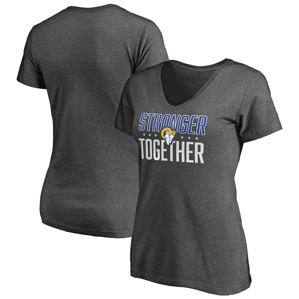 Women's Los Angeles Rams Heather Stronger Together Space Dye V-Neck T-Shirt(Run Small) - Click Image to Close