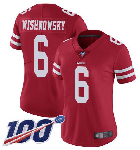 Women's NFL San Francisco 49ers #6 Mitch Wishnowsky 2019 Red 100th Season Vapor Untouchable Limited Stitched Jersey(Run Small) - Click Image to Close