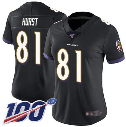 Women's Baltimore Ravens #81 Hayden Hurst Black 100th Season Vapor Untouchable Limited NFL Jersey - Click Image to Close