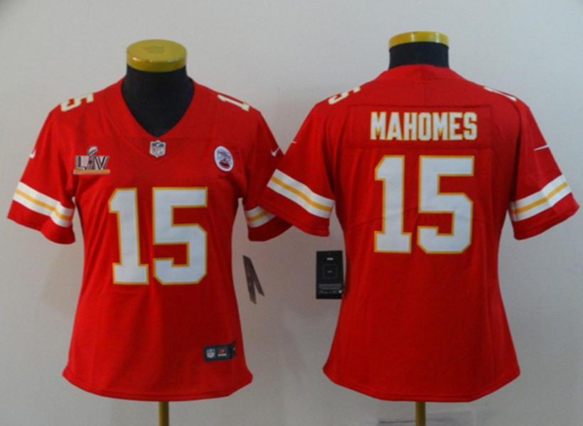 Women's Kansas City Chiefs #15 Patrick Mahomes Red 2021 Super Bowl LV Stitched NFL Jersey(Run Small) - Click Image to Close