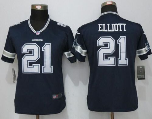 Nike Cowboys #21 Ezekiel Elliott Navy Blue Team Color Women's Stitched NFL Limited Jersey