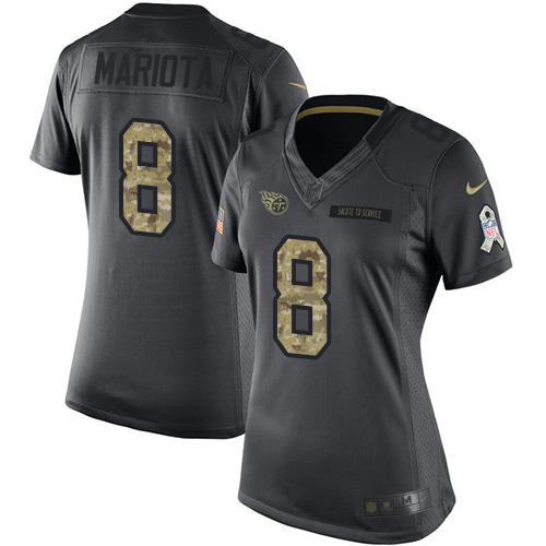 Nike Titans #8 Marcus Mariota Black Women's Stitched NFL Limited 2016 Salute to Service Jersey - Click Image to Close