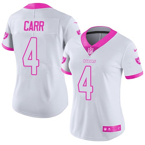 Nike Raiders #4 Derek Carr White/Pink Women's Stitched NFL Limited Rush Fashion Jersey - Click Image to Close