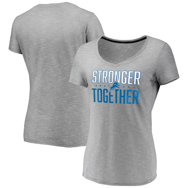 Women's Detroit Lions Gray Stronger Together Space Dye V-Neck T-Shirt(Run Small) - Click Image to Close