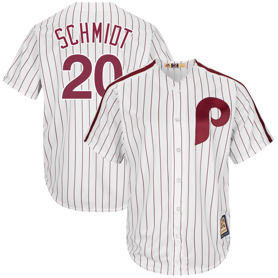 Philadelphia Phillies #20 Mike Schmidt Majestic Cooperstown Collection Cool Base Player Jersey White - Click Image to Close