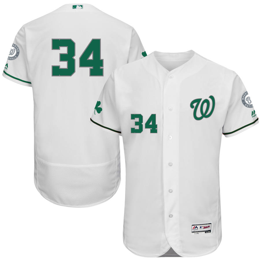 Washington Nationals #34 Bryce Harper Majestic St. Patrick's Day Flex Base Authentic Collection Celtic Player Jersey White