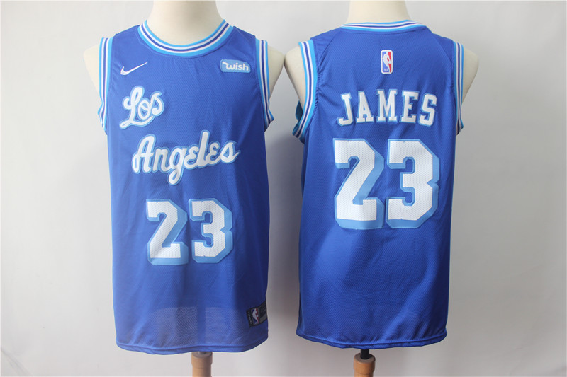 Lakers #23 LeBron James Blue Throwback Stitched NBA Jersey - Click Image to Close