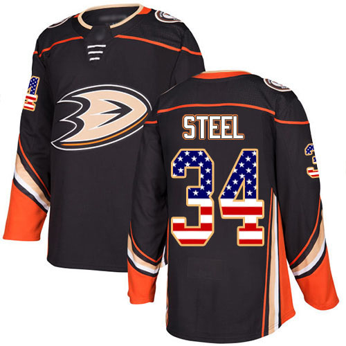 Adidas Ducks #34 Sam Steel Black Home Authentic USA Flag Stitched NHL Jersey - Click Image to Close