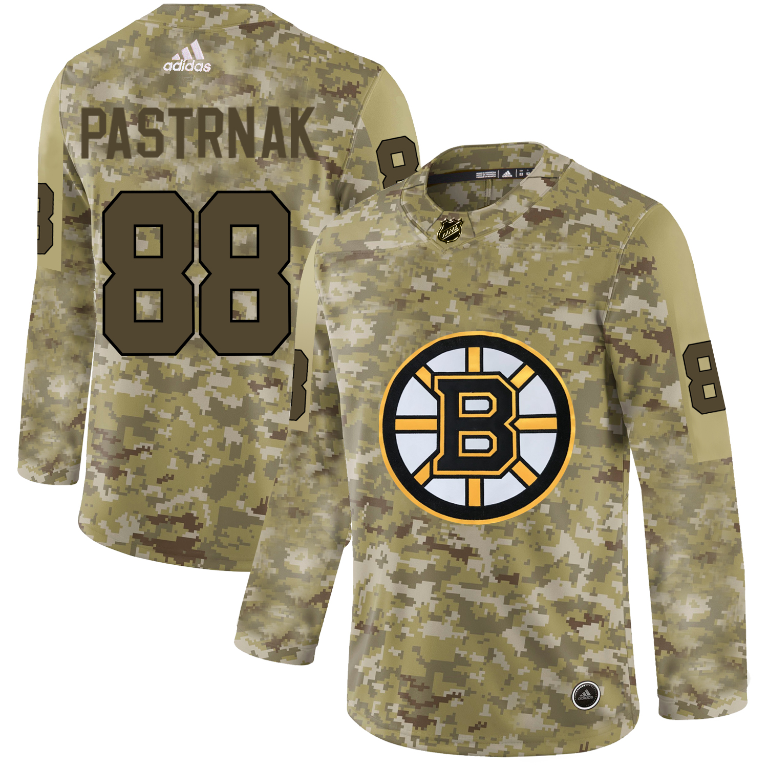 Adidas Bruins #88 David Pastrnak Camo Authentic Stitched NHL Jersey - Click Image to Close