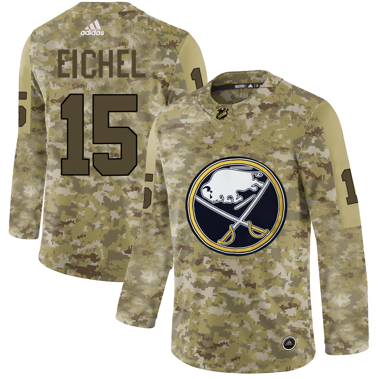 Adidas Sabres #15 Jack Eichel Camo Authentic Stitched NHL Jersey - Click Image to Close