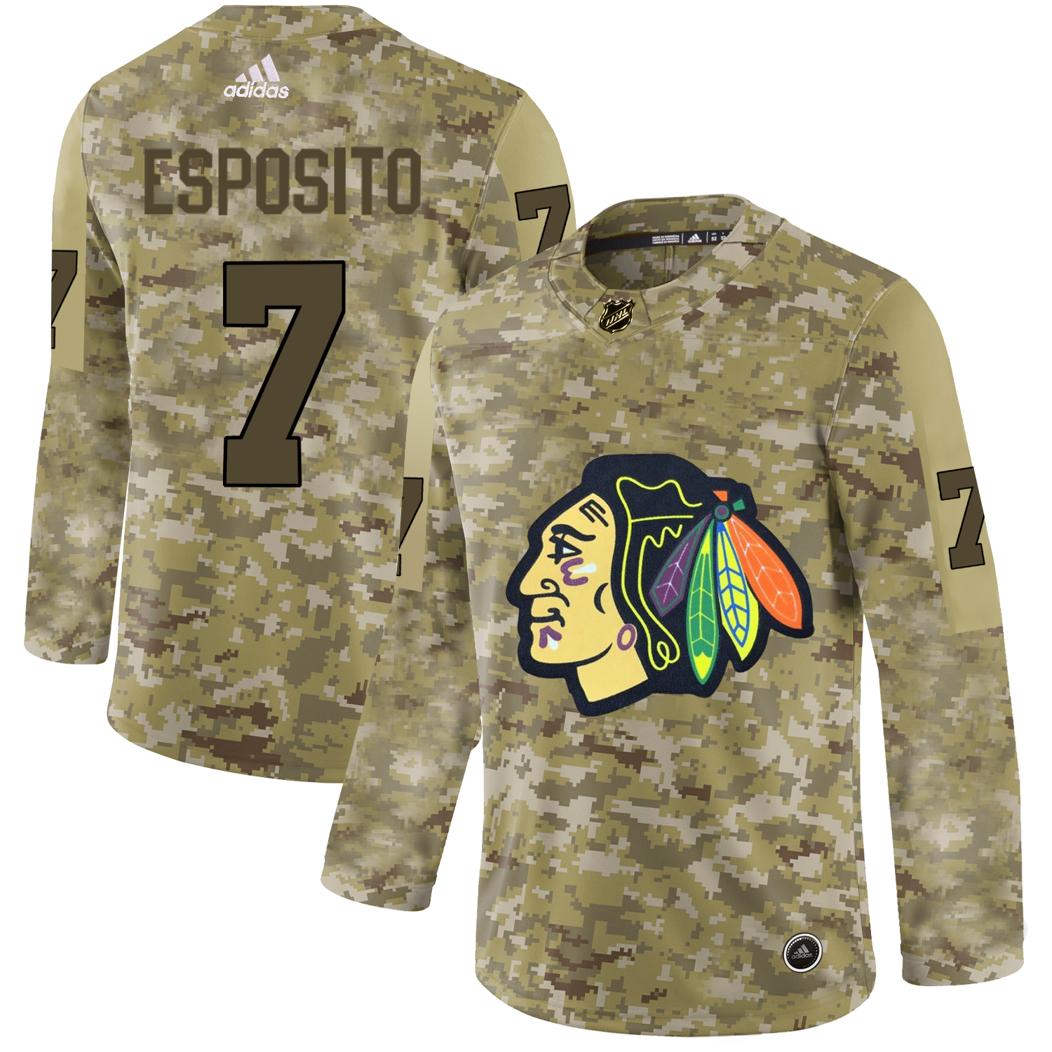 Adidas Blackhawks #7 Tony Esposito Camo Authentic Stitched NHL Jersey - Click Image to Close