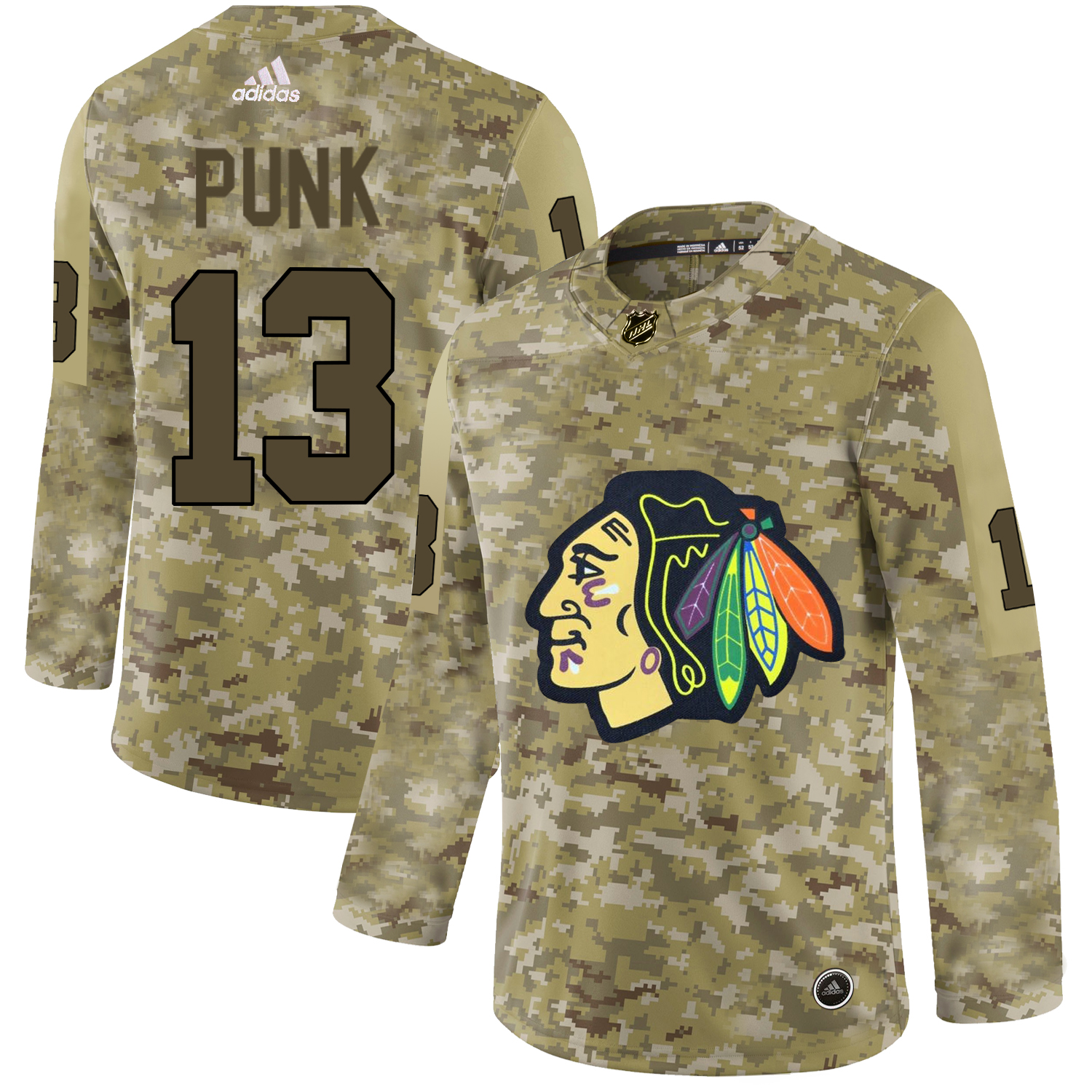 Adidas Blackhawks #13 CM Punk Camo Authentic Stitched NHL Jersey - Click Image to Close