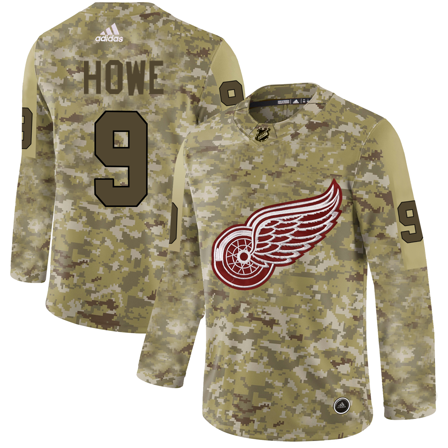 Adidas Red Wings #9 Gordie Howe Camo Authentic Stitched NHL Jersey - Click Image to Close