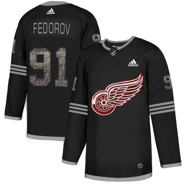 Adidas Red Wings #91 Sergei Fedorov Black Authentic Classic Stitched NHL Jersey - Click Image to Close