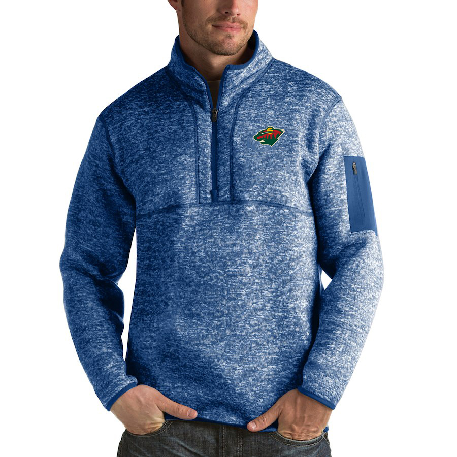 Minnesota Wild Antigua Fortune Quarter-Zip Pullover Jacket Blue - Click Image to Close