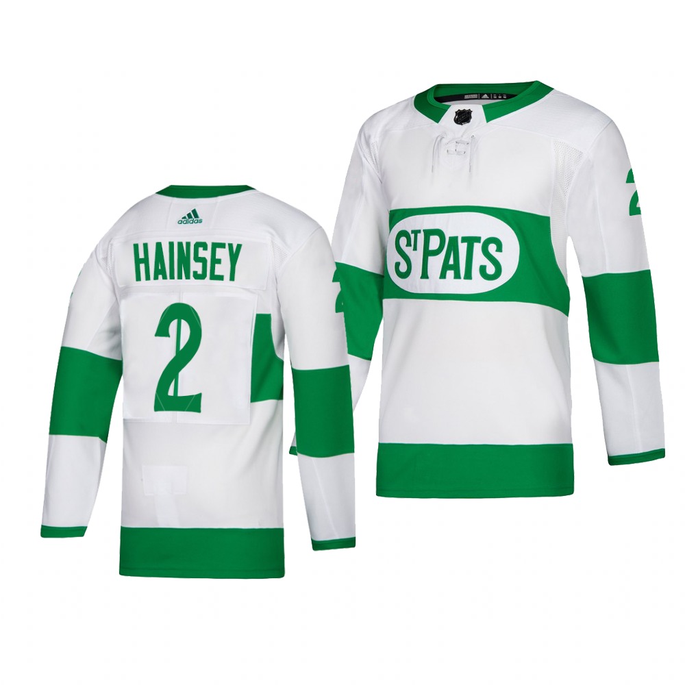 Maple Leafs #2 Ron Hainsey adidas White 2019 St. Patrick's Day Authentic Player Stitched NHL Jersey - Click Image to Close