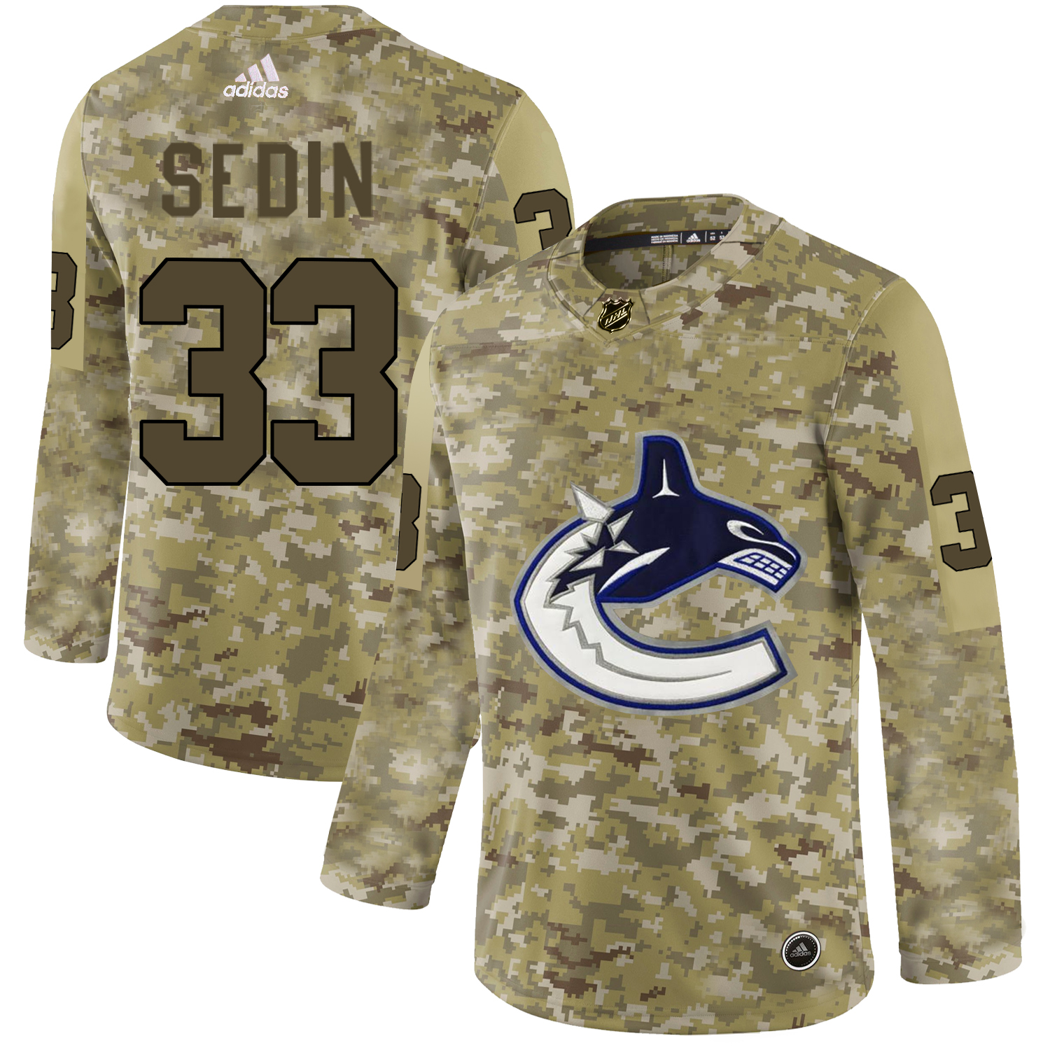 Adidas Canucks #33 Henrik Sedin Camo Authentic Stitched NHL Jersey - Click Image to Close