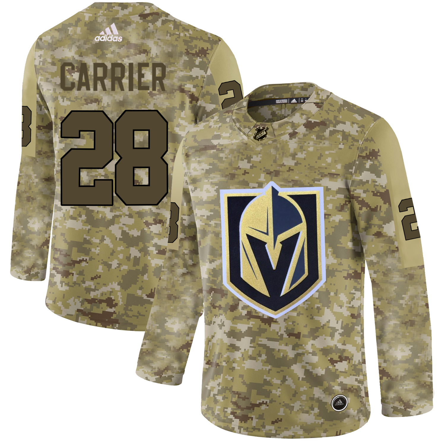 Adidas Golden Knights #28 William Carrier Camo Authentic Stitched NHL Jersey - Click Image to Close