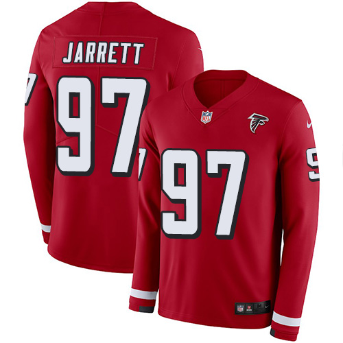 Nike Falcons #97 Grady Jarrett Red Team Color Men's Stitched NFL Limited Therma Long Sleeve Jersey - Click Image to Close