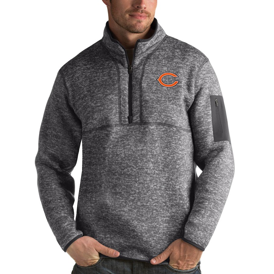 Men's Chicago Bears Charcoal Antigua Fortune Quarter-Zip Pullover Jacket