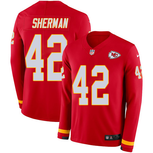 Nike Chiefs #42 Anthony Sherman Red Team Color Men's Stitched NFL Limited Therma Long Sleeve Jersey - Click Image to Close