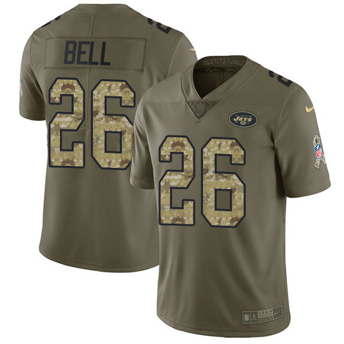 Nike Jets #26 Le'Veon Bell Olive/Camo Men's Stitched NFL Limited 2017 Salute To Service Jersey - Click Image to Close