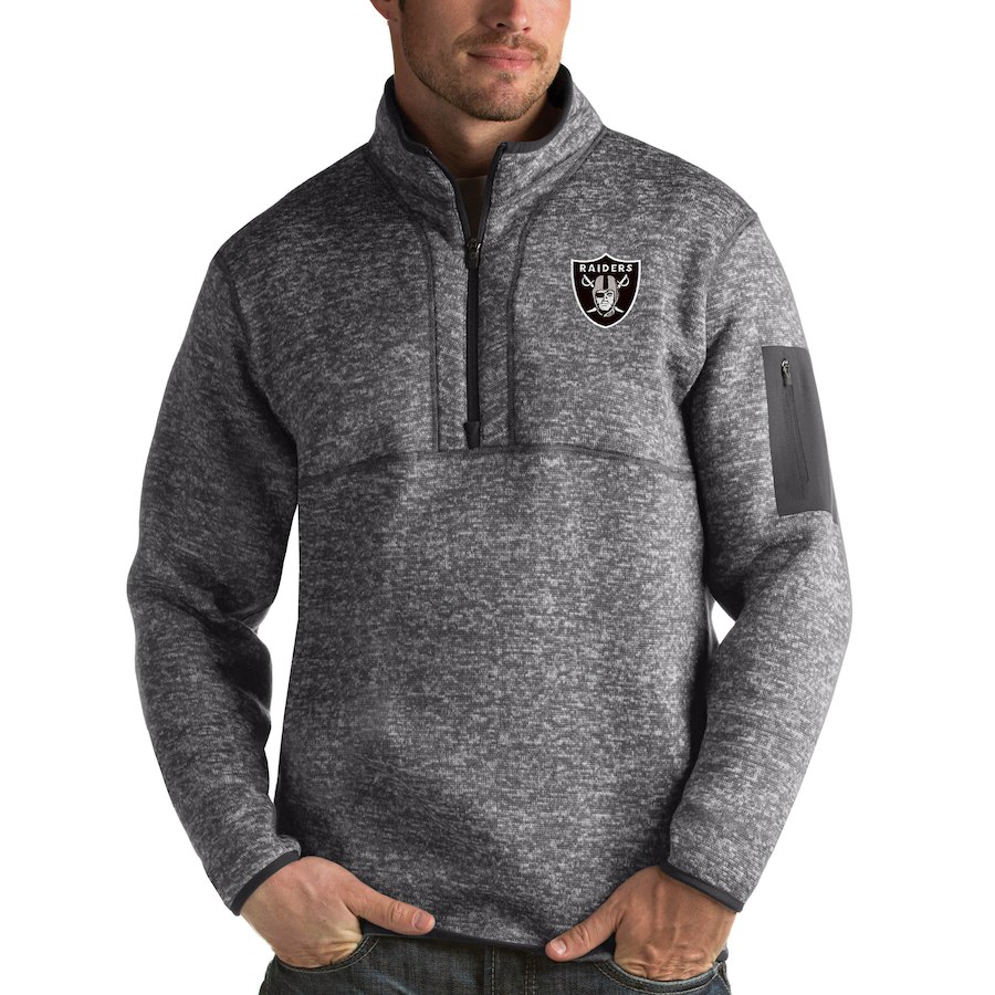 Oakland Raiders Antigua Fortune Quarter-Zip Pullover Jacket Charcoal - Click Image to Close