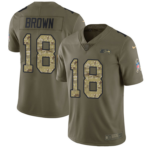 Nike Seahawks #18 Jaron Brown Olive/Camo Men's Stitched NFL Limited 2017 Salute To Service Jersey