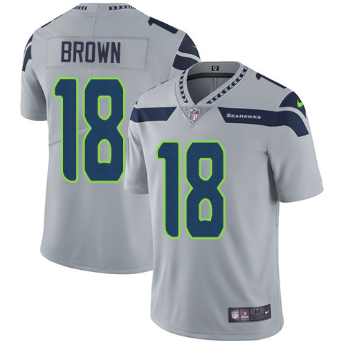 Nike Seahawks #18 Jaron Brown Grey Alternate Men's Stitched NFL Vapor Untouchable Limited Jersey - Click Image to Close