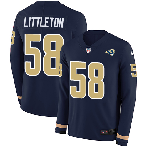 Nike Rams #58 Cory Littleton Navy Blue Team Color Men's Stitched NFL Limited Therma Long Sleeve Jersey - Click Image to Close