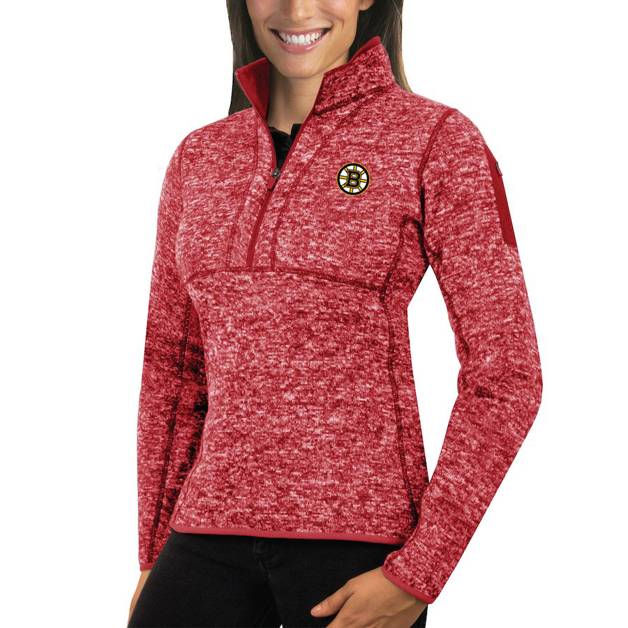 Boston Bruins Antigua Women's Fortune 1/2-Zip Pullover Sweater Red - Click Image to Close