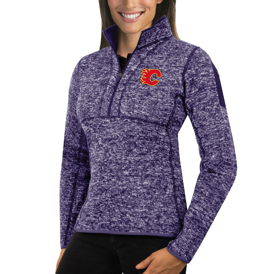 Calgary Flames Antigua Women's Fortune 1/2-Zip Pullover Sweater Purple - Click Image to Close