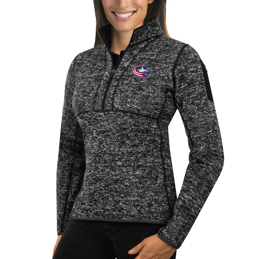 Columbus Charcoal Jackets Antigua Women's Fortune 1/2-Zip Pullover Sweater Charcoal - Click Image to Close