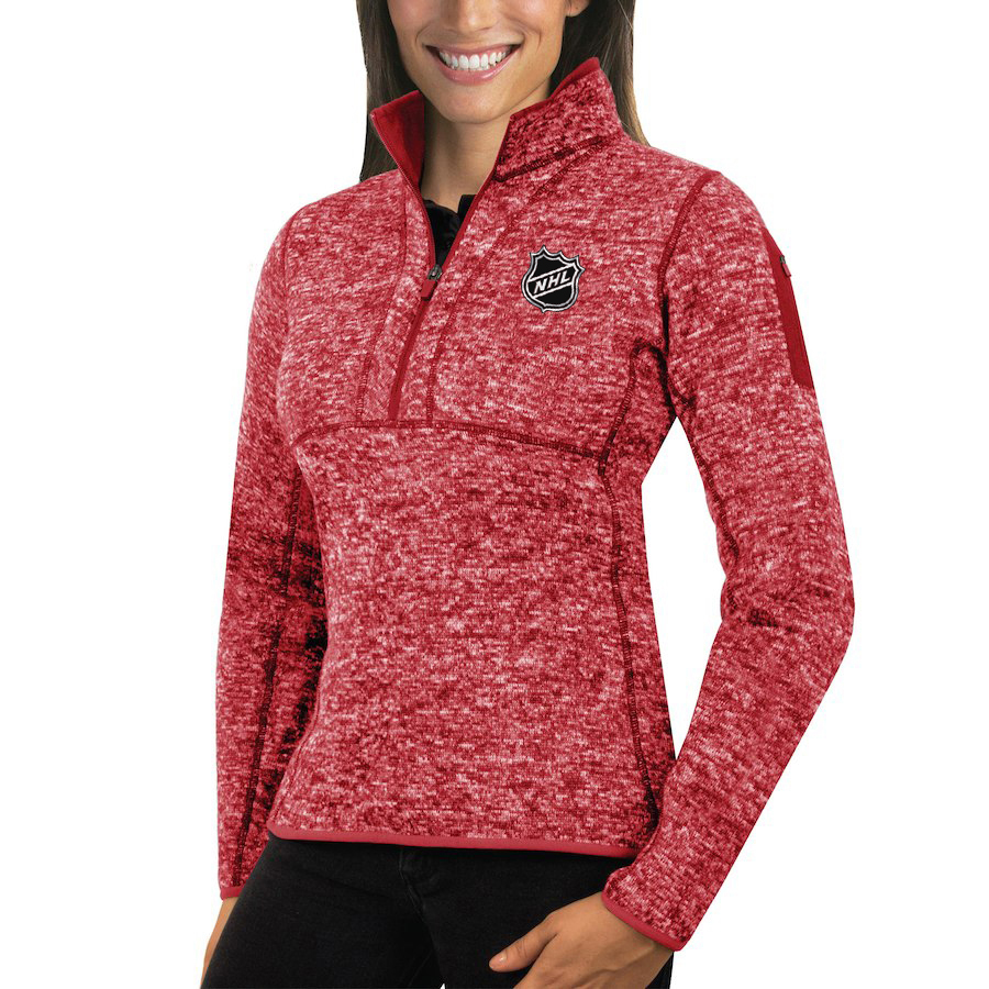 NHL Antigua Women's Fortune 1/2-Zip Pullover Sweater Red - Click Image to Close