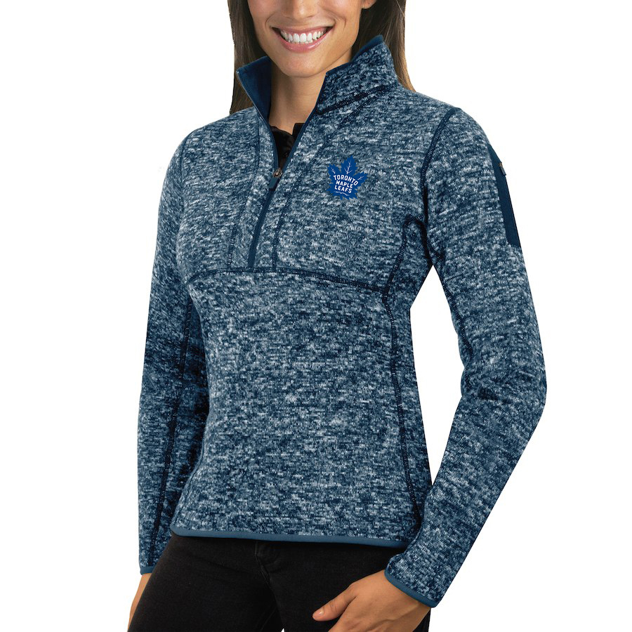 Toronto Maple Leafs Antigua Women's Fortune 1/2-Zip Pullover Sweater Royal - Click Image to Close