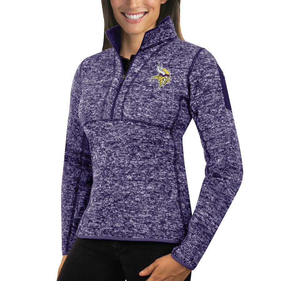 Minnesota Vikings Antigua Women's Fortune Half-Zip Sweater Heather Purple - Click Image to Close