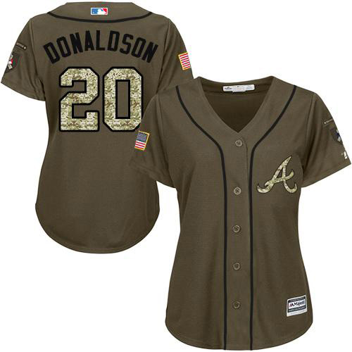 Braves #20 Josh Donaldson Green Salute to Service Women's Stitched MLB Jersey - Click Image to Close